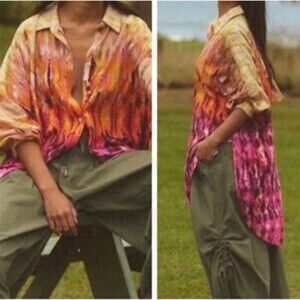 Anthropologie The Daria buttondown tunic shirt cover-up Ombre Boho Festival S